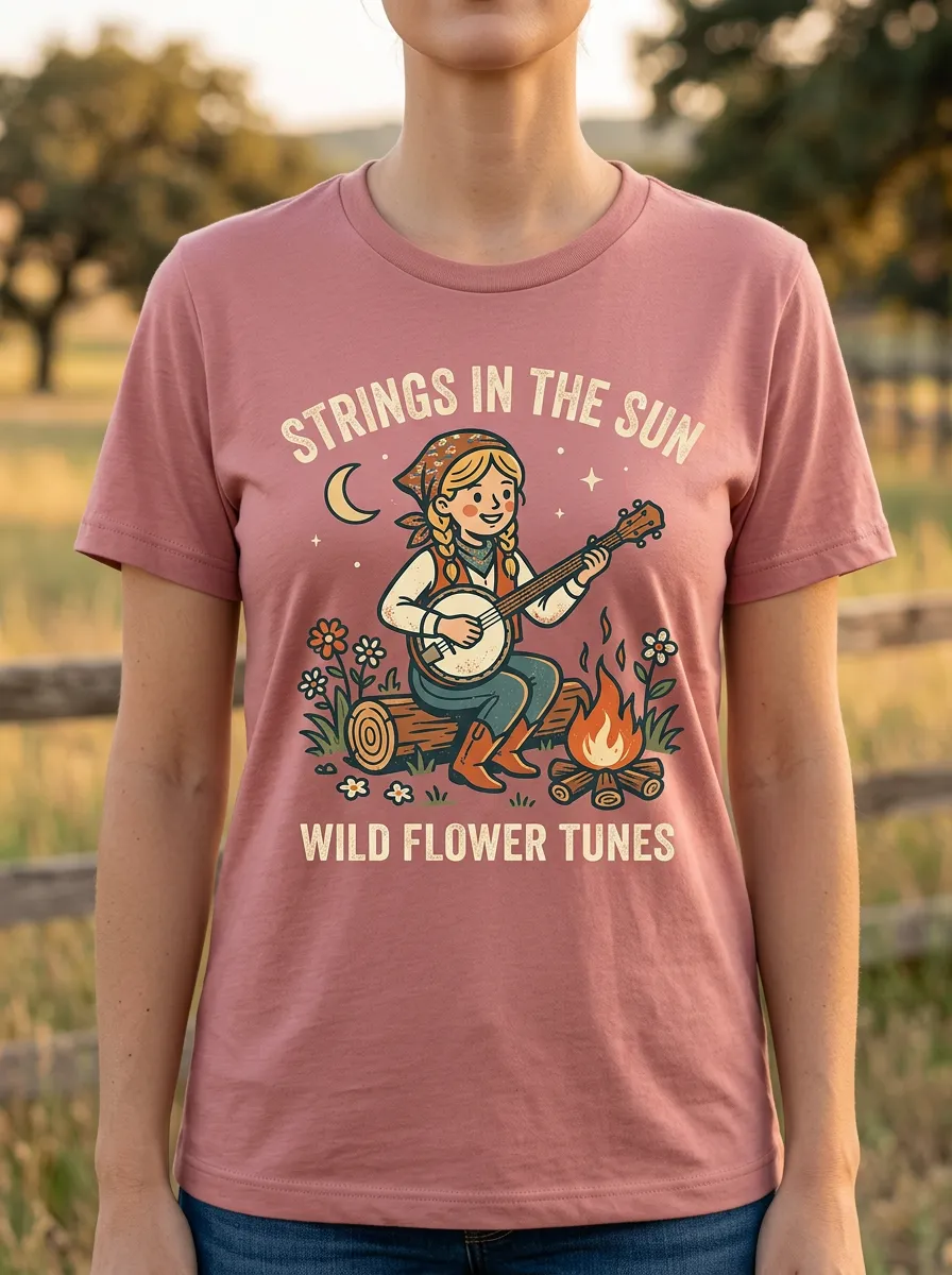 Honky-Tonk-Inspired Banjo Campfire Country Music Crewneck T-Shirt