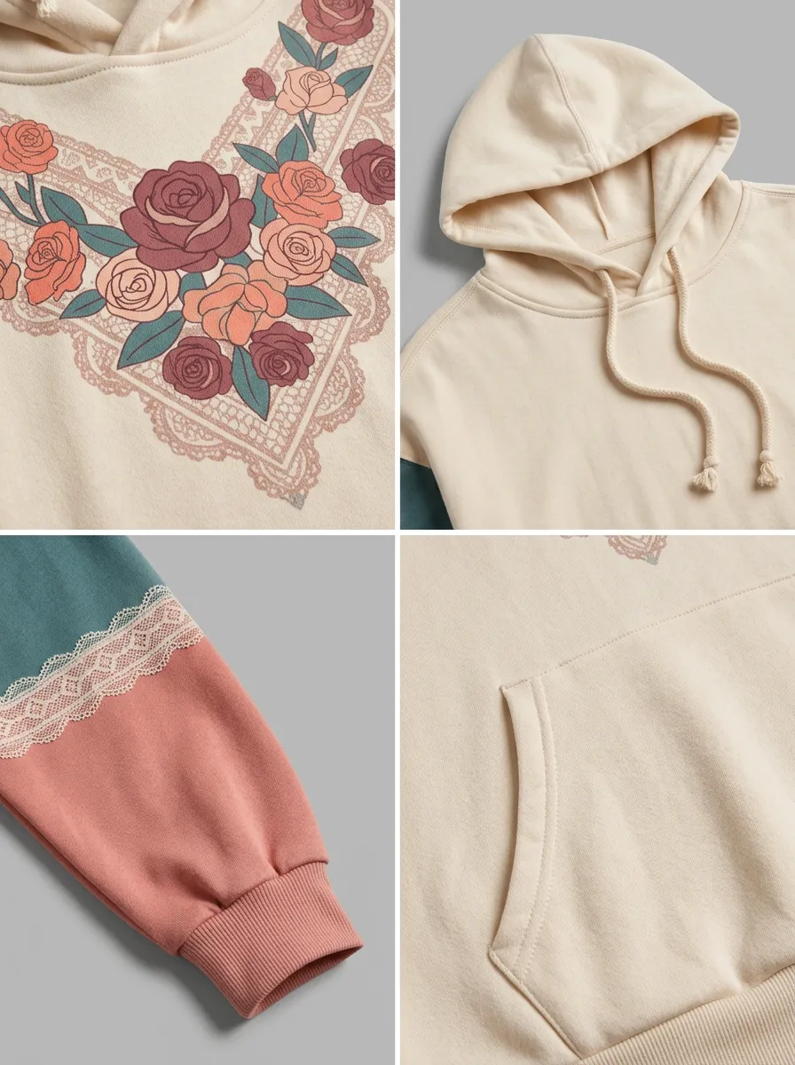 Women's Western Style Rose Lace Printed Hoodie