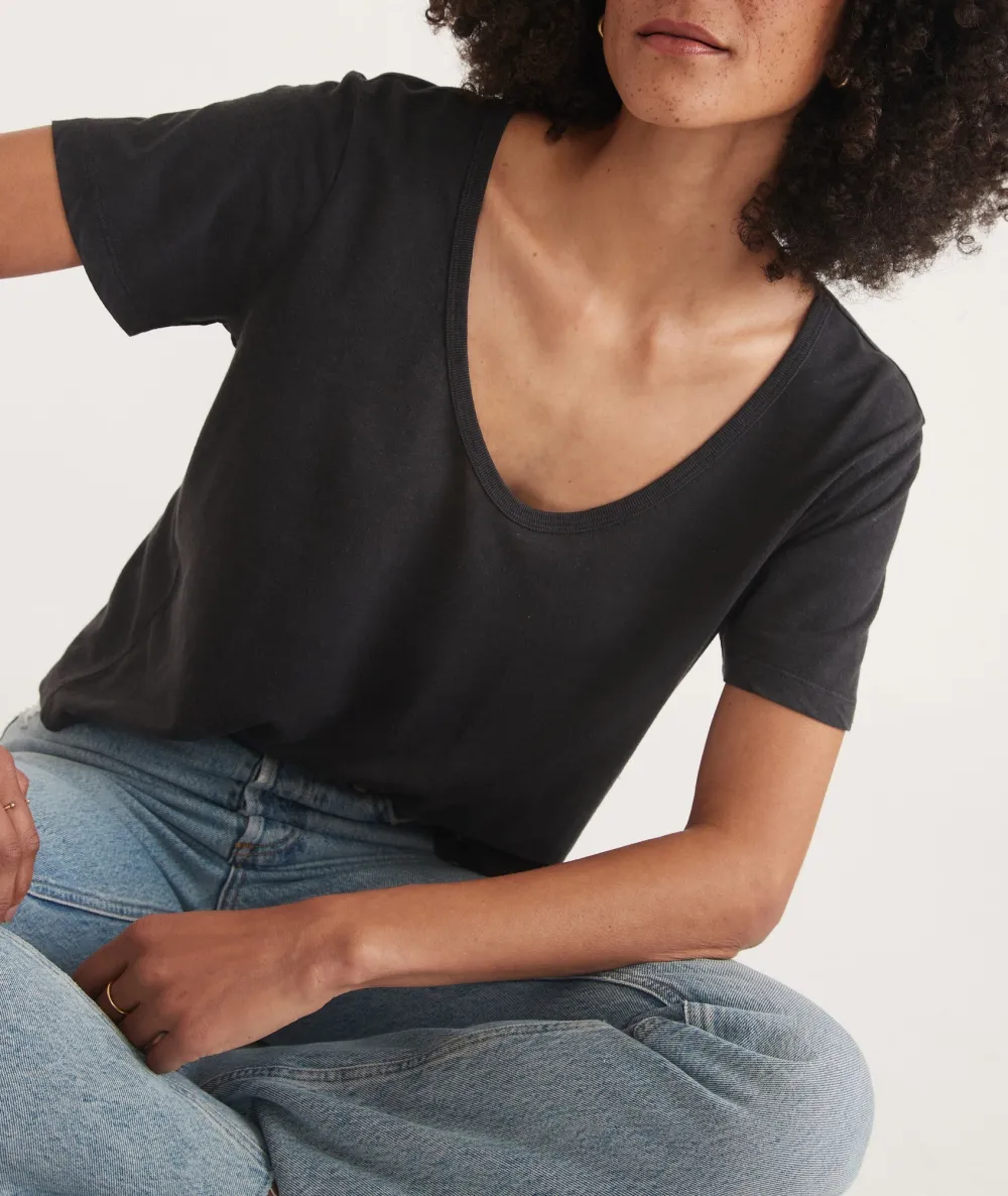 Black V-Neck Basic Tee