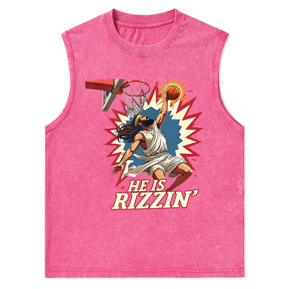 He Is Rizzen Jesus Christian Washed Tank Top