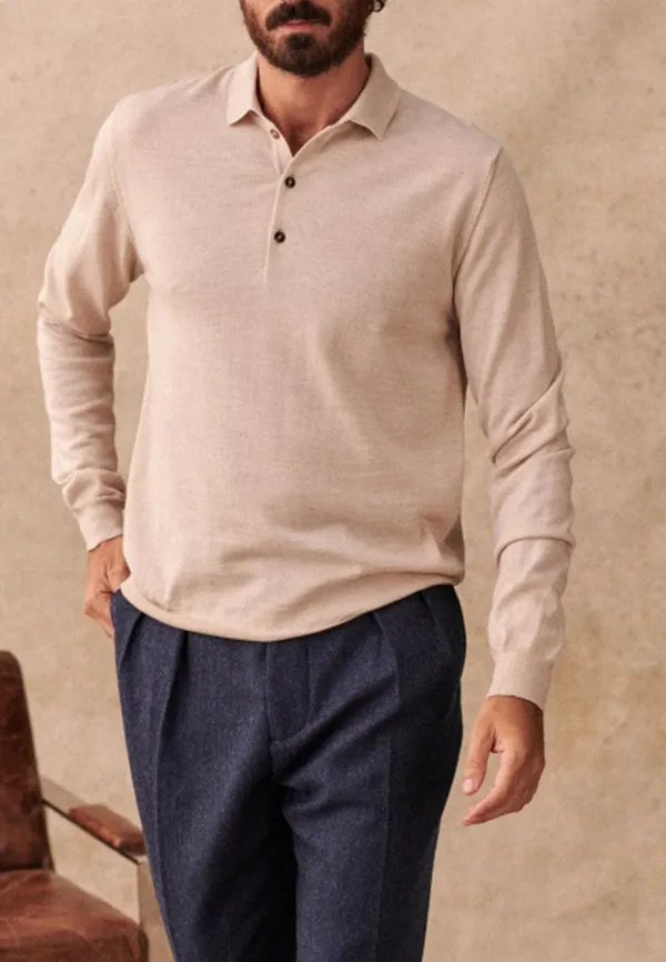 Mottled Beige Henley Collar Knit Sweater