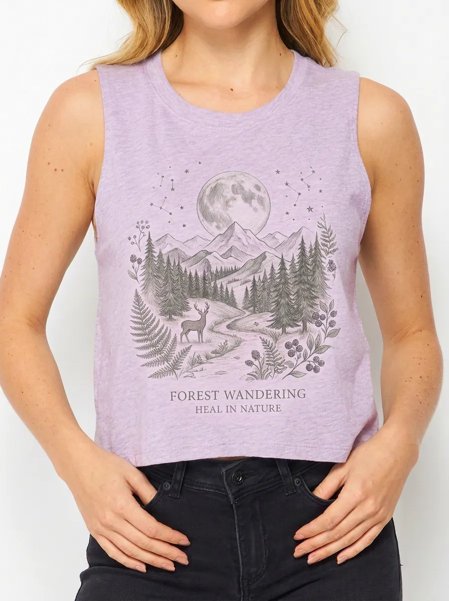 Women's Nature Lover Forest Deer Moon Printed Tank Top