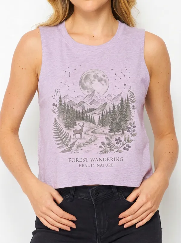 Women's Nature Lover Forest Deer Moon Printed Tank Top