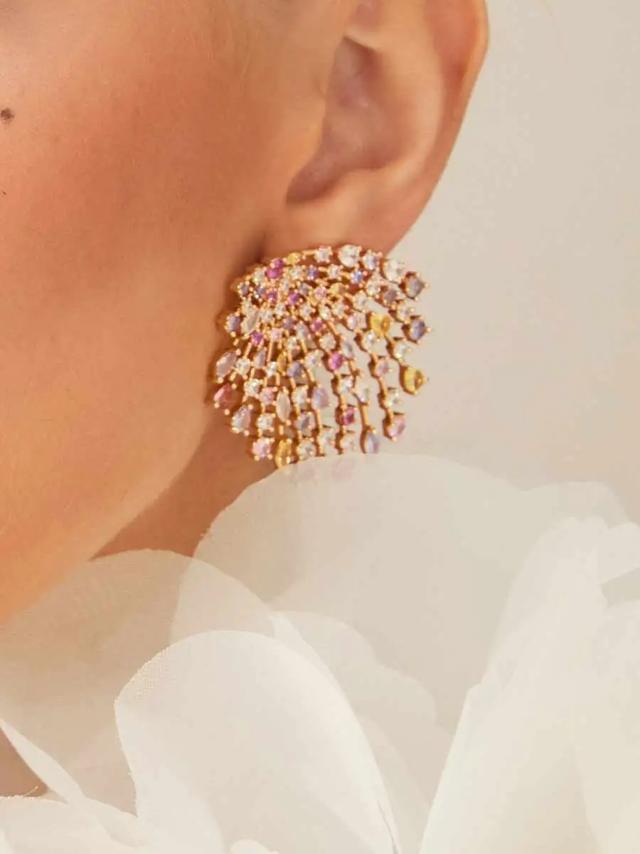 Aria Multicolor Pave Fan Earrings