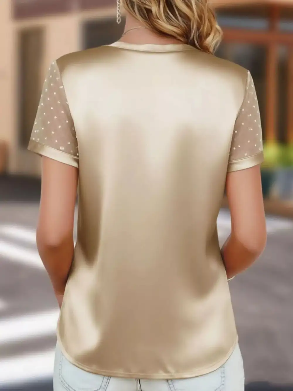 Sheer Sleeve V Neck Top