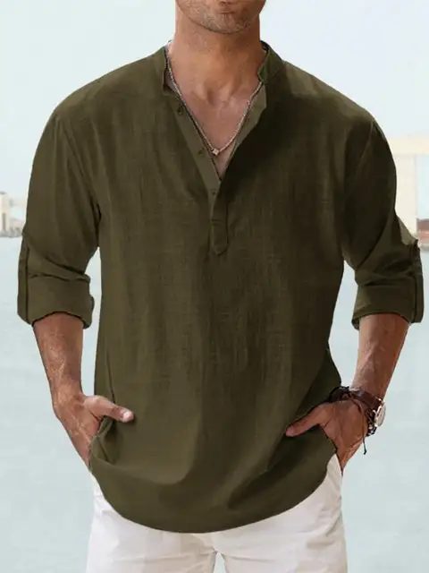Men's Casual Shirt Long-Sleeve With Stand Collar