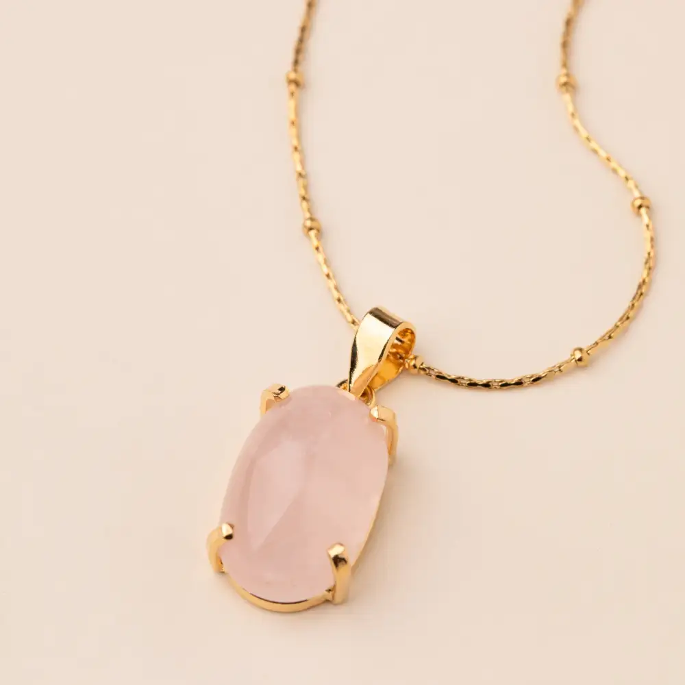 Oval Rose Quartz Pendant Necklace