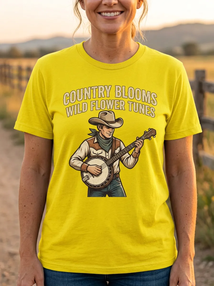Country Music Cowboy Banjo Player Crew Neck T-Shirt