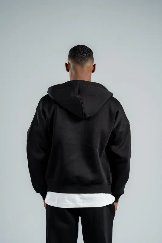 Black Zip Front Hooded Sweatshirt