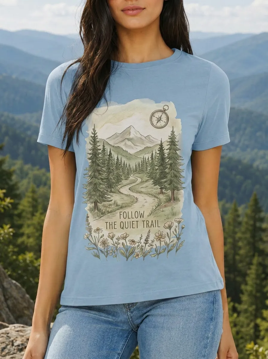 Women's Nature Hiking Lover Mountain Forest Compass Printed T-shirt