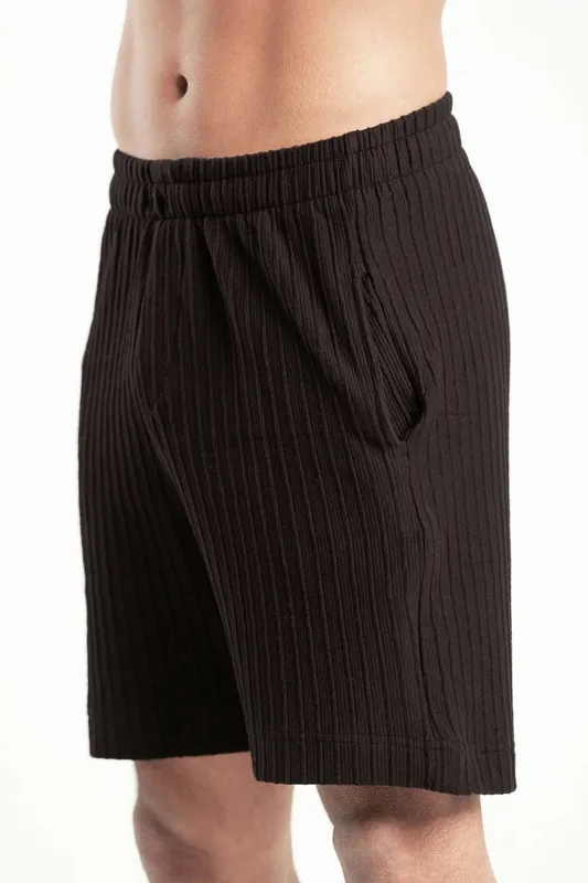 Black Clean Textured Pull On Shorts