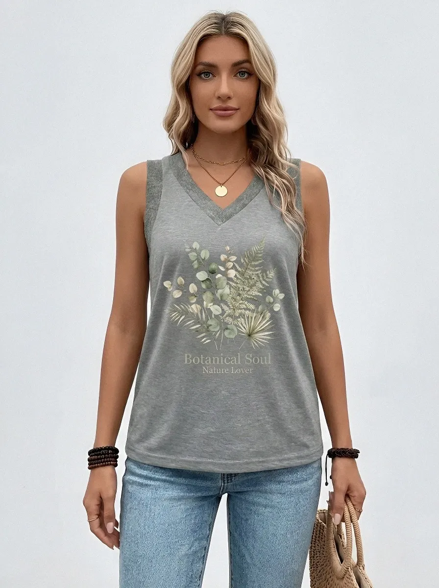 Women's Nature Lover Botanical Soul Fern Leaf Printed Tank Top