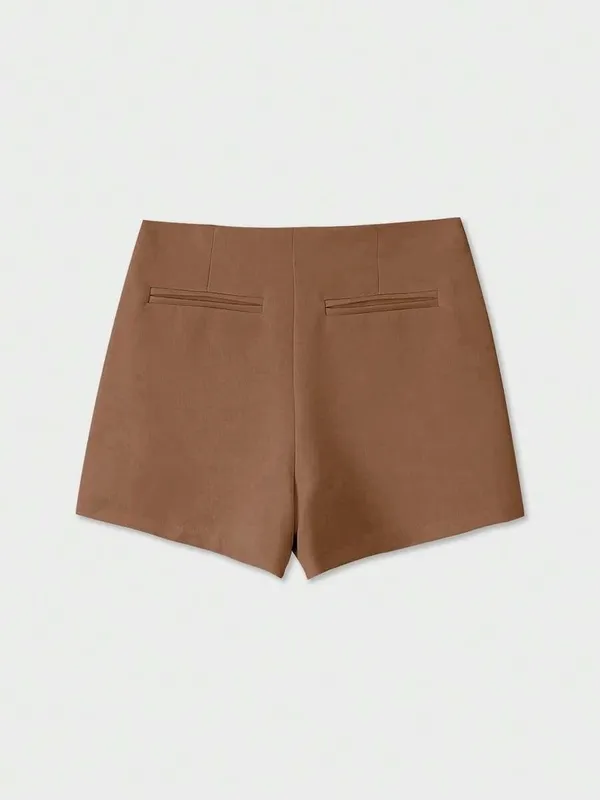 Brown Mini Slit Tie Detail Skirt