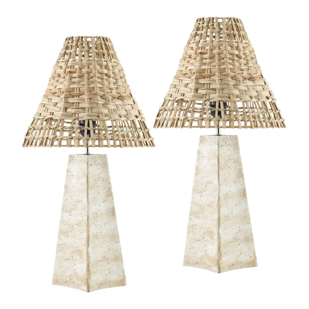 Braided Rattan Travertine Table Lamp