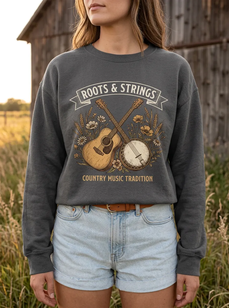 Banjo Guitar Country Music Crewneck Sweatshirt
