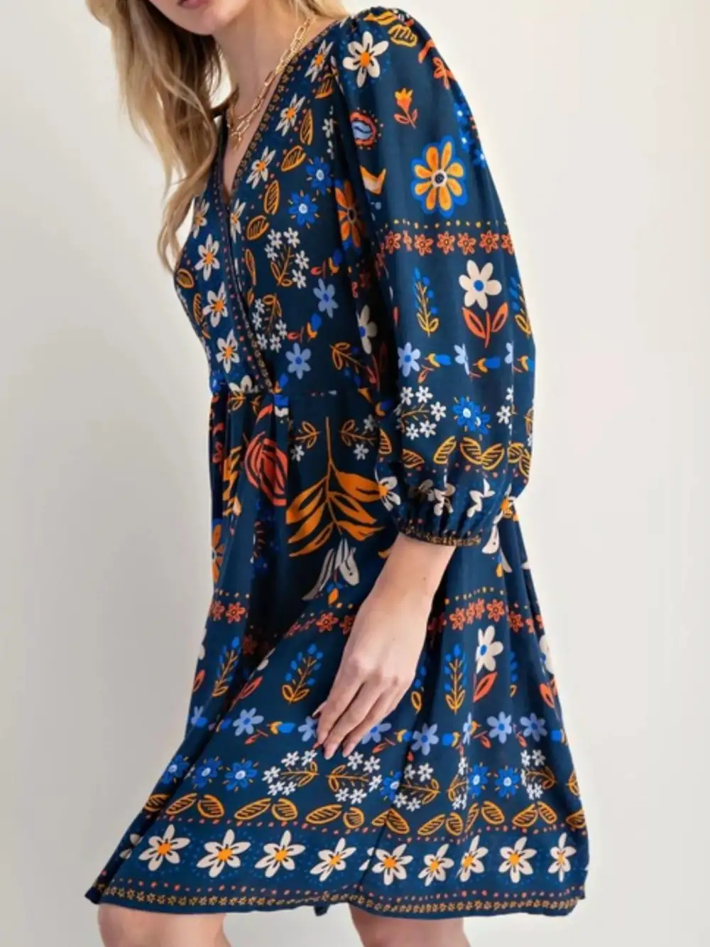 Structured Shape Floral Printed Long Sleeve Mini Dress