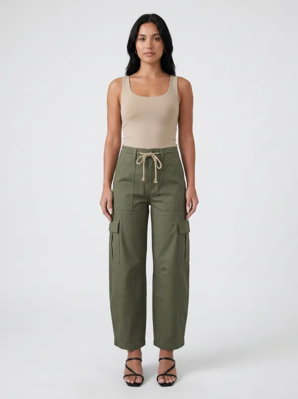Women's Casual Olive Green Drawstring Utility Cargo Pants