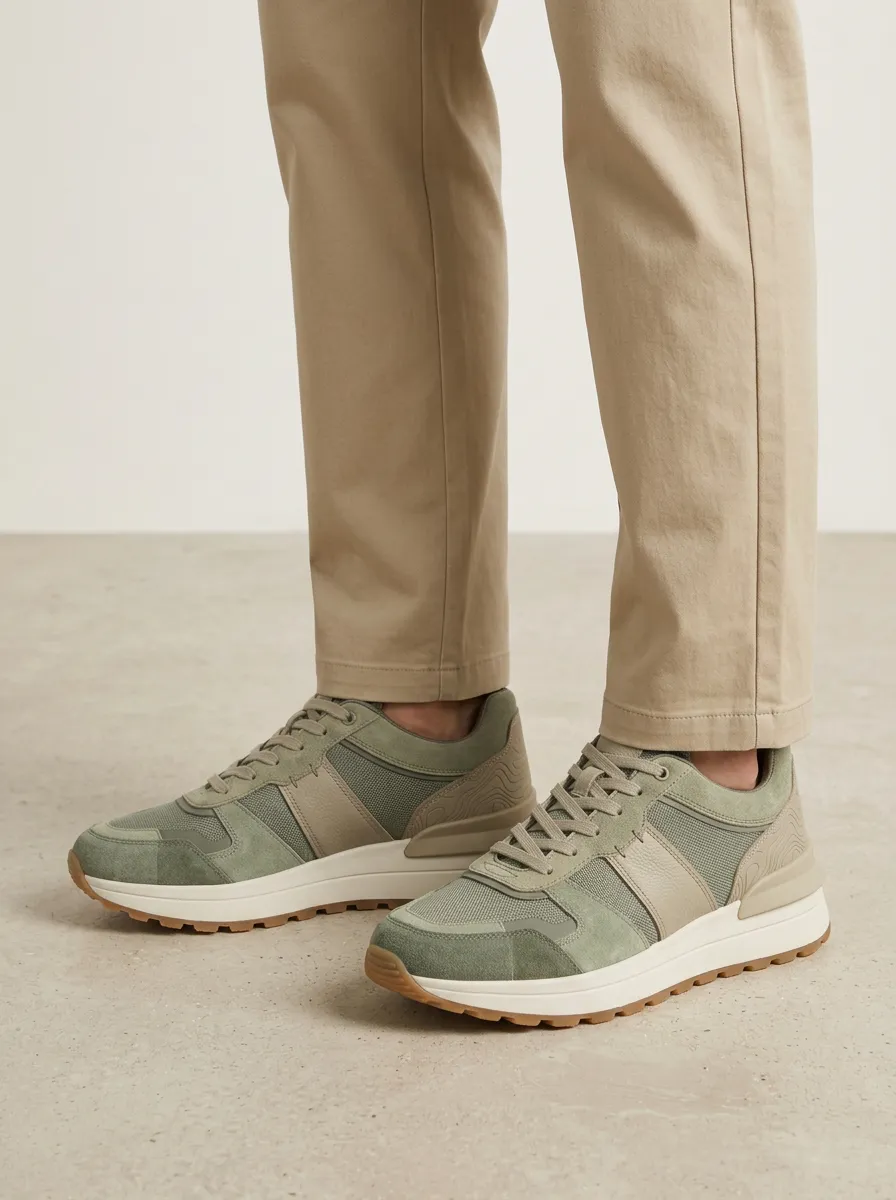 Unisex Modern Casual Outdoor Suede Mesh Print Sneakers
