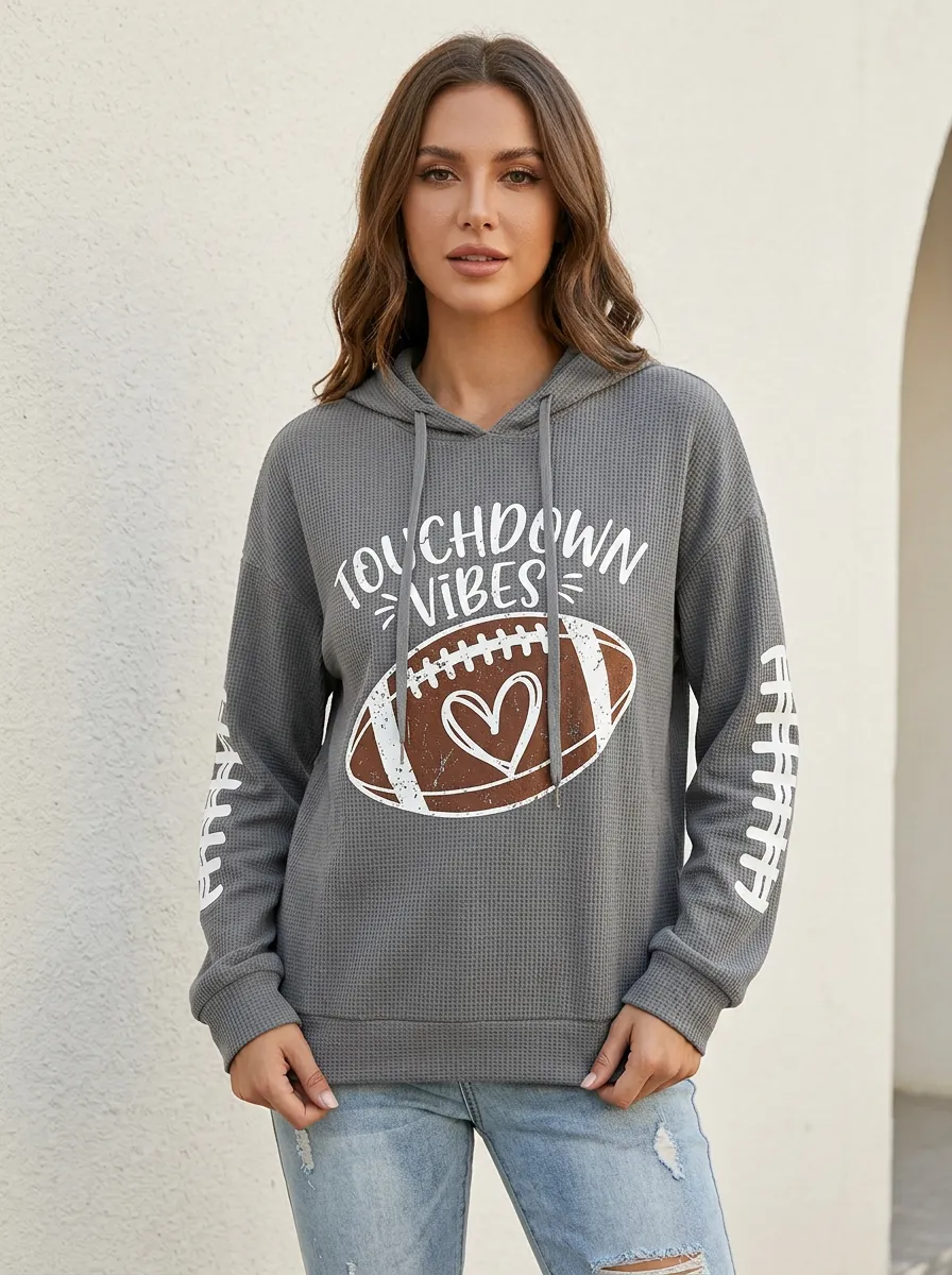 Women's Gridiron Touchdown Vibes Heart Waffle Hoodie