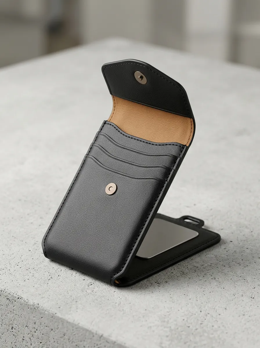 Black Leather Phone Card Sleeve