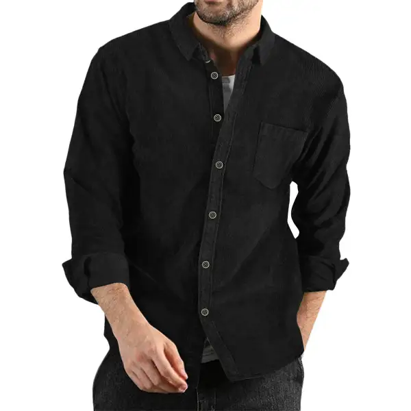 Men's Elegant Cord Shirt With Practical Chest Pocket
