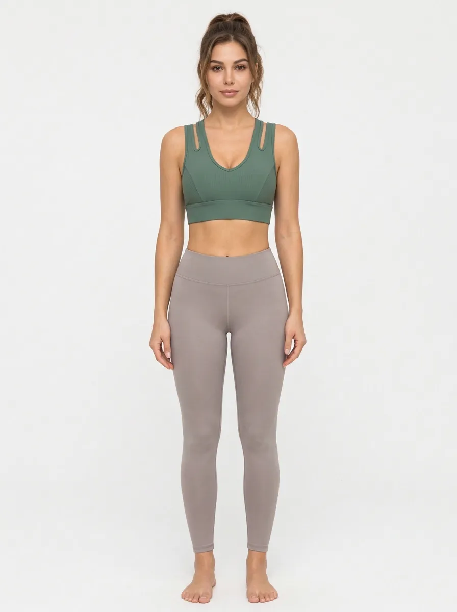 Women's Cross Strap Yoga Bra with Ribbed Detail