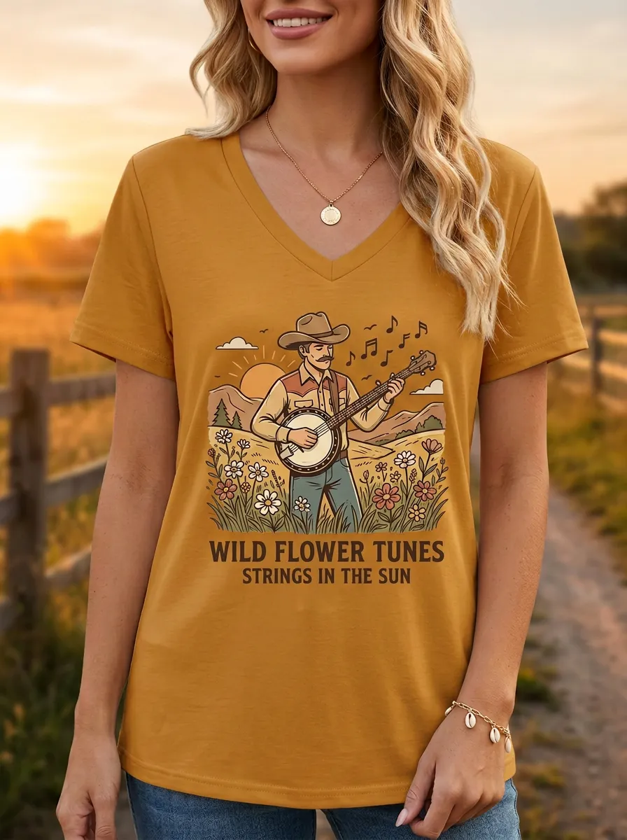 Southern-Inspired Banjo Custom Country Music V-Neck T-Shirt