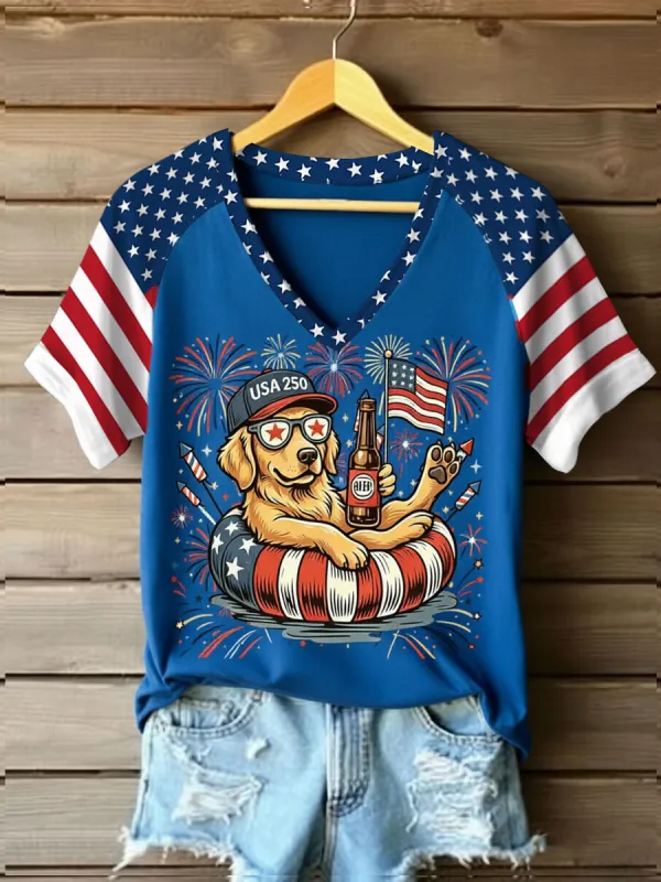 Women's USA 250th Anniversary Puppy Print T-Shirt