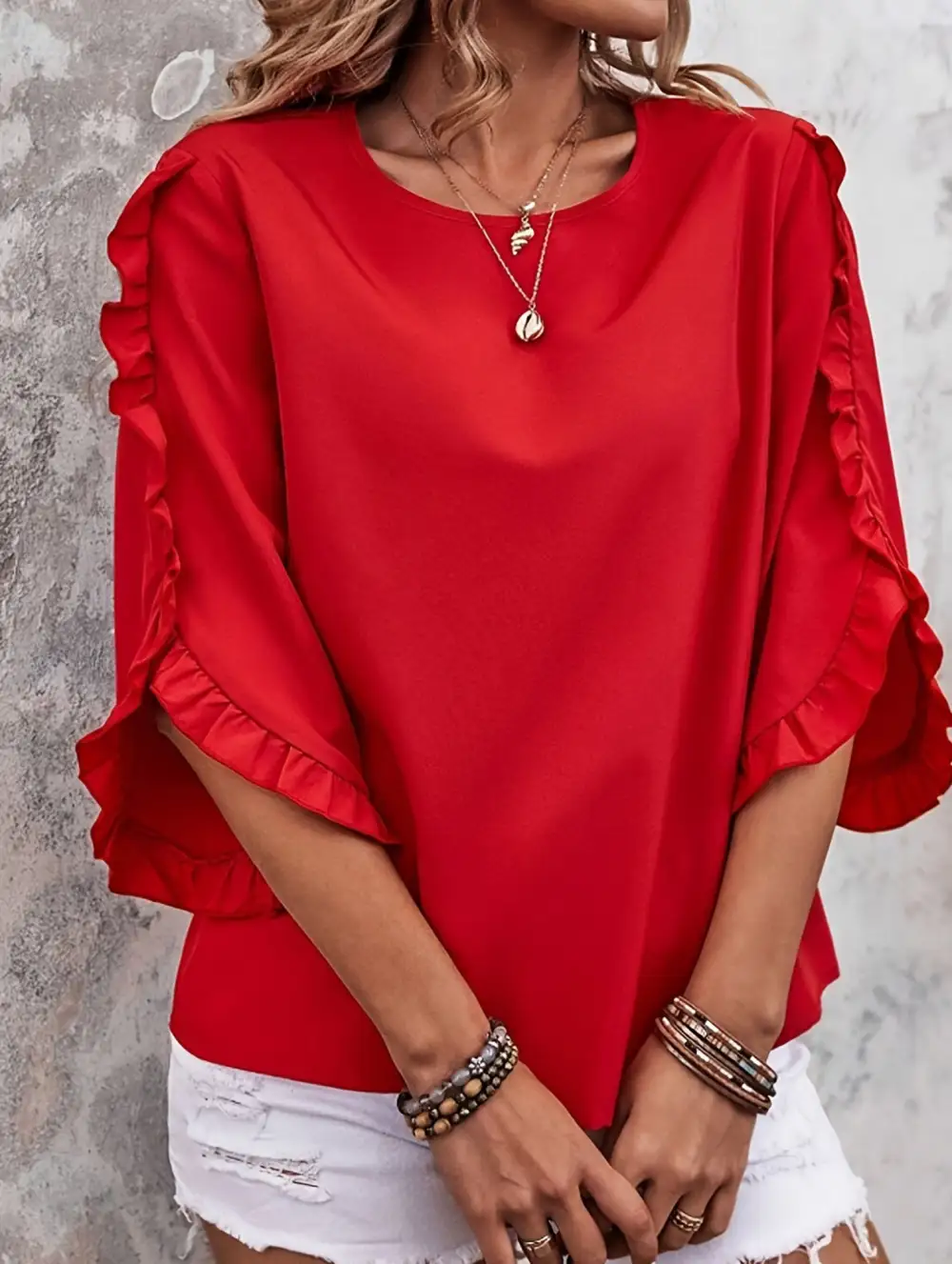 Chiffon Asymmetric Sleeve Blouse