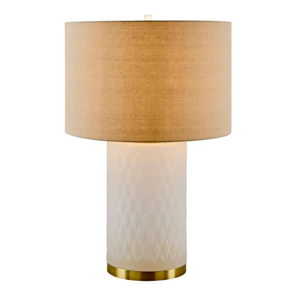 Linen Shade Modern Glass Metal Iron Table Lamp