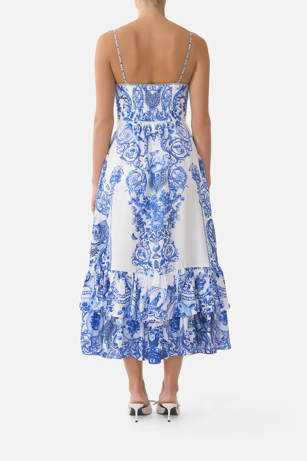 Ruffle Hem Tie Front Midi Dress