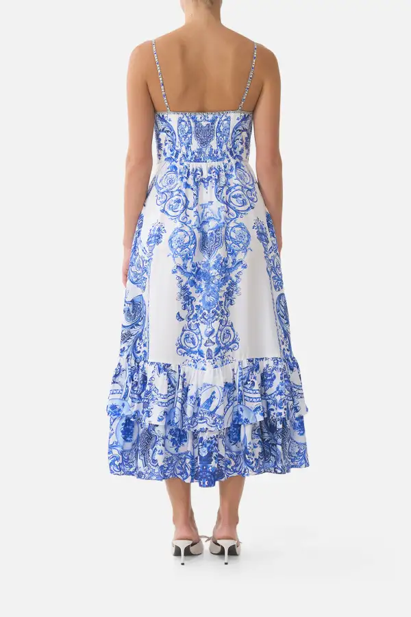 Ruffle Hem Tie Front Midi Dress