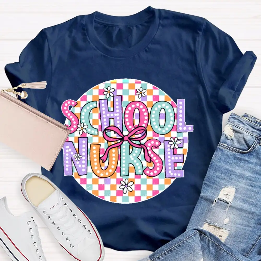 School Nurse Colorful Checkered T-Shirt