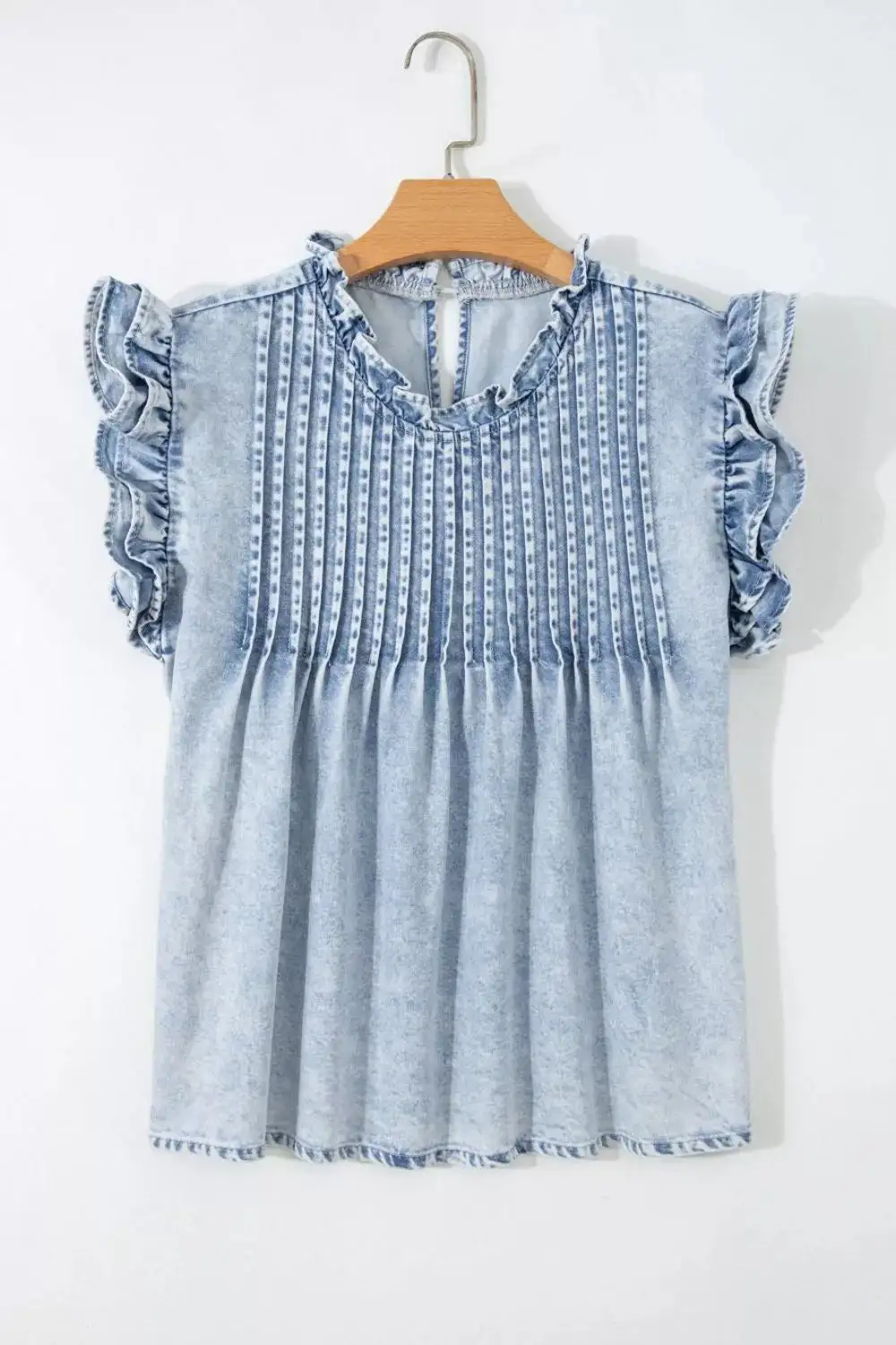 Ruffle Pleated Detail Vintage Washed Top