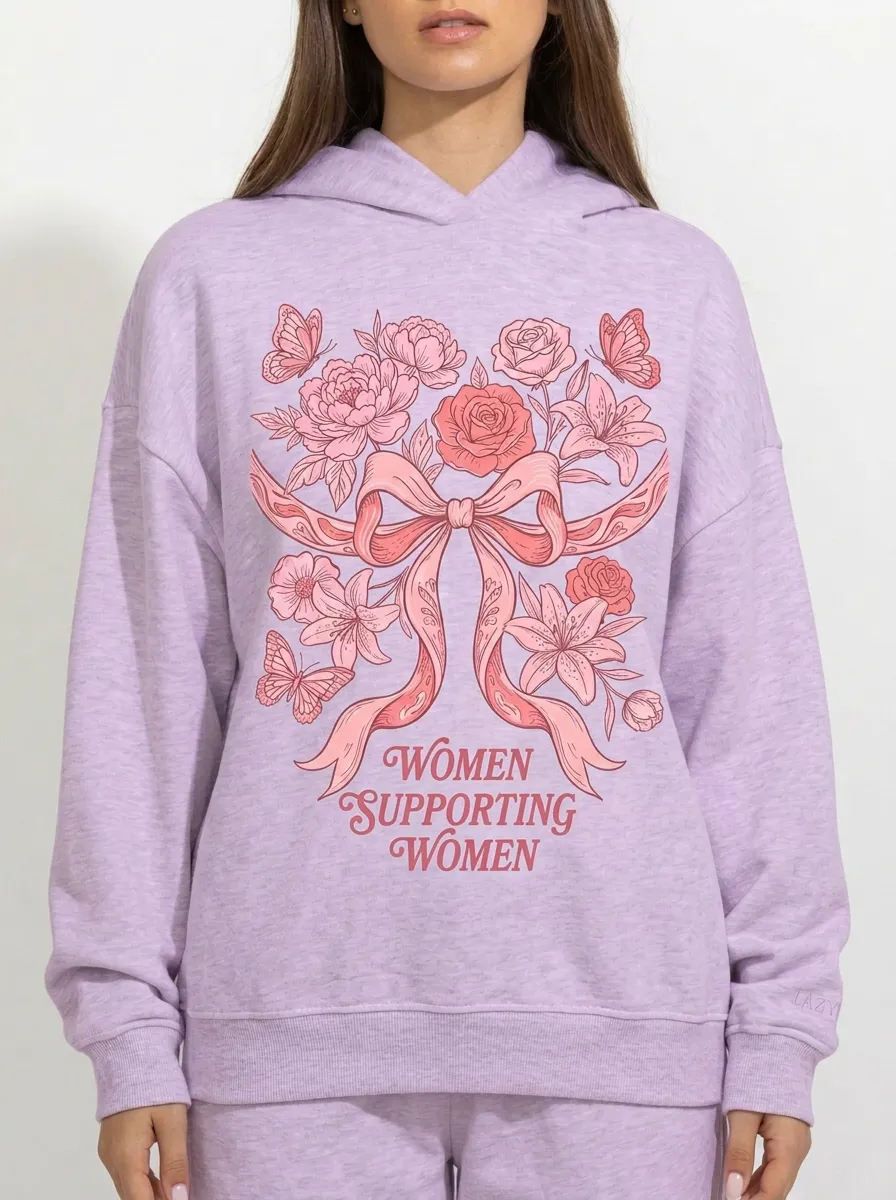 Women's Breast Cancer Awareness Floral Bow Butterfly Printed Hoodie