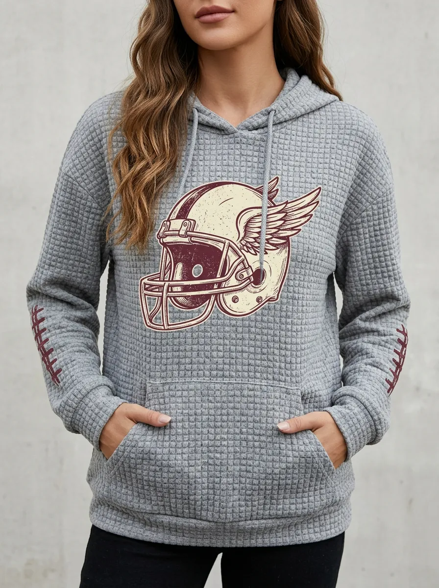Women's Football Fan Winged Helmet Graphic Waffle Hoodie