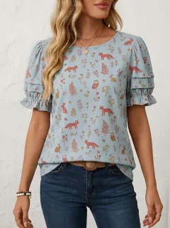 Fox Rabbit Woodland Women's Loose Printed T-Shirt