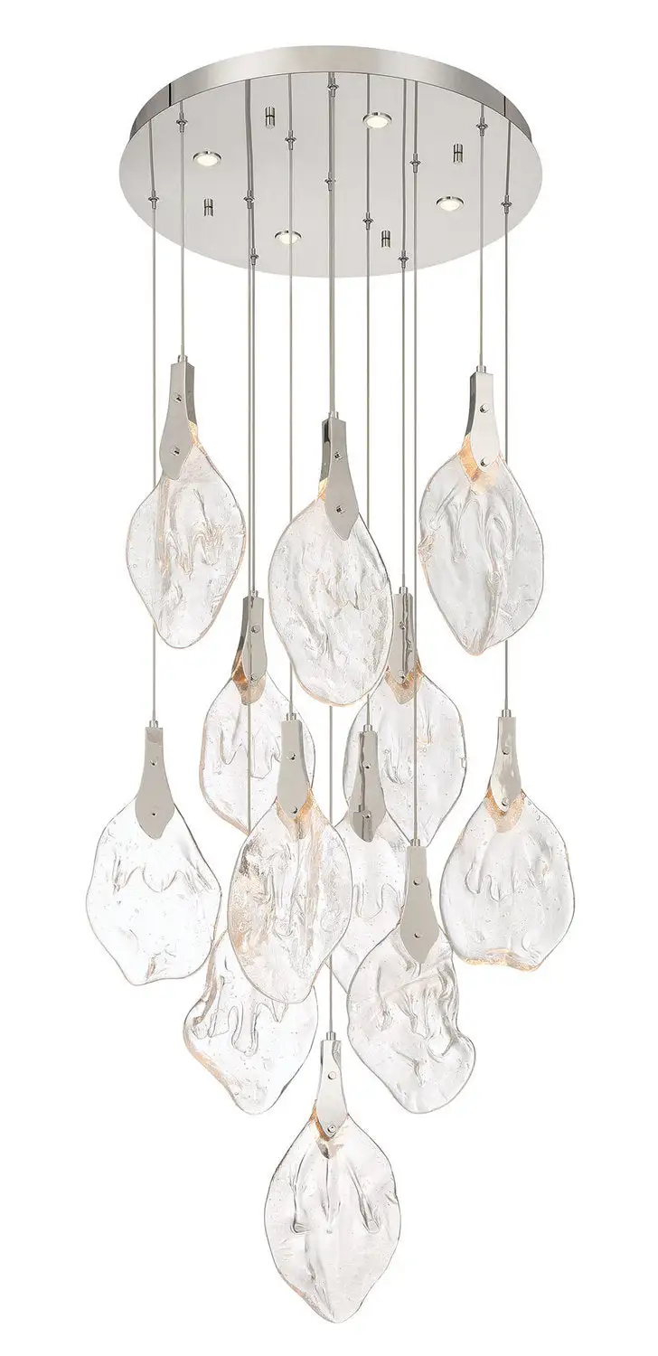 Cascade Art Glass Metal Contemporary LED Chandelier