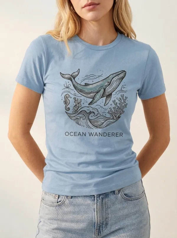 Women's Ocean Wanderer Whale Seahorse Printed T-shirt
