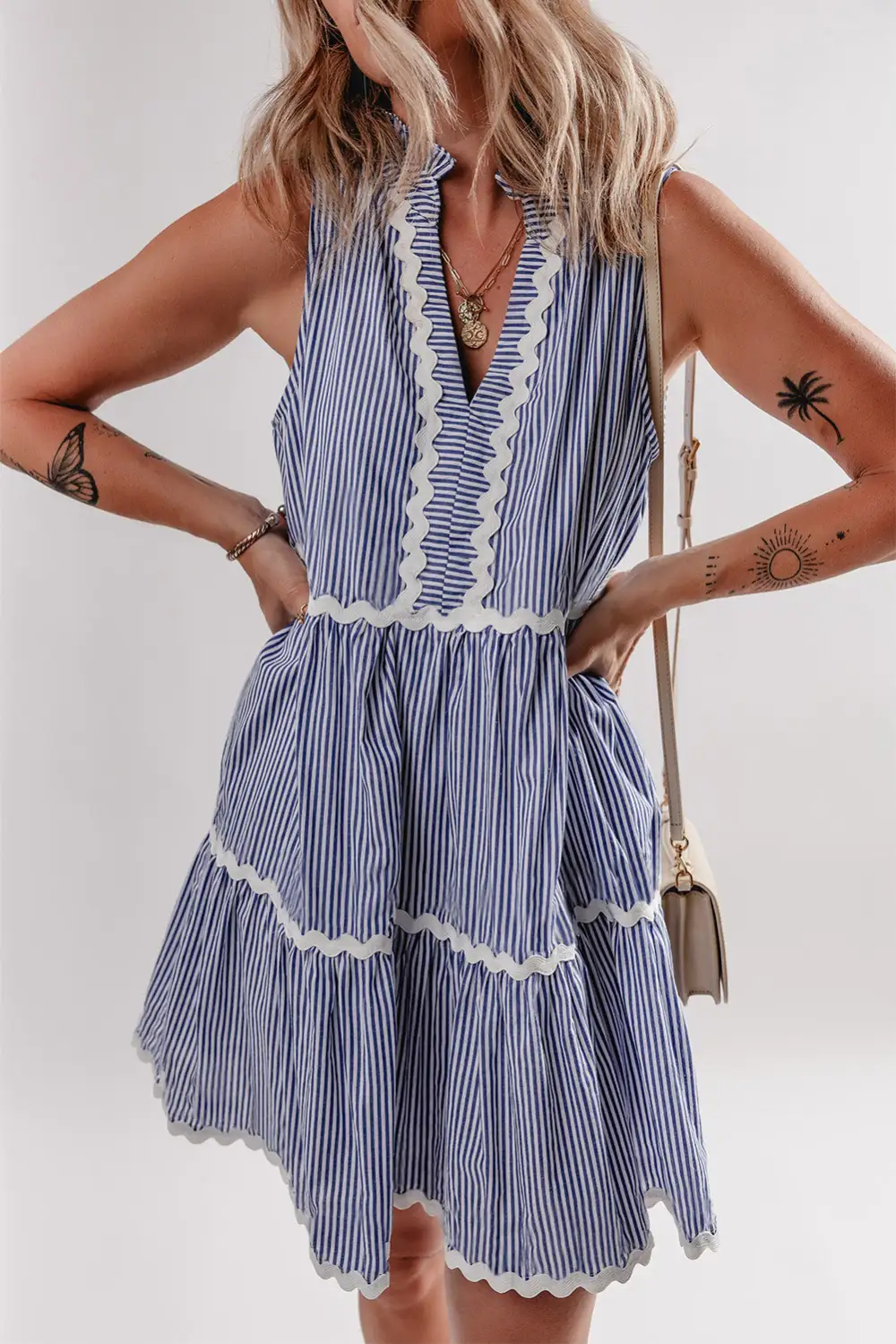 Chic Striped Contrast Trim V-Neck Mini Dress