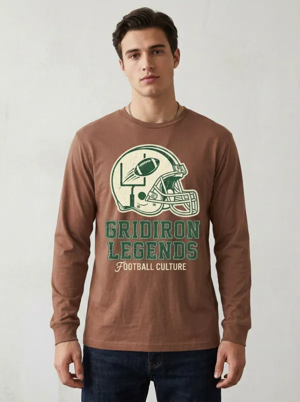 Relaxed Men's American Football Gridiron Legends Helmet Printed Long Sleeve T-Shirt
