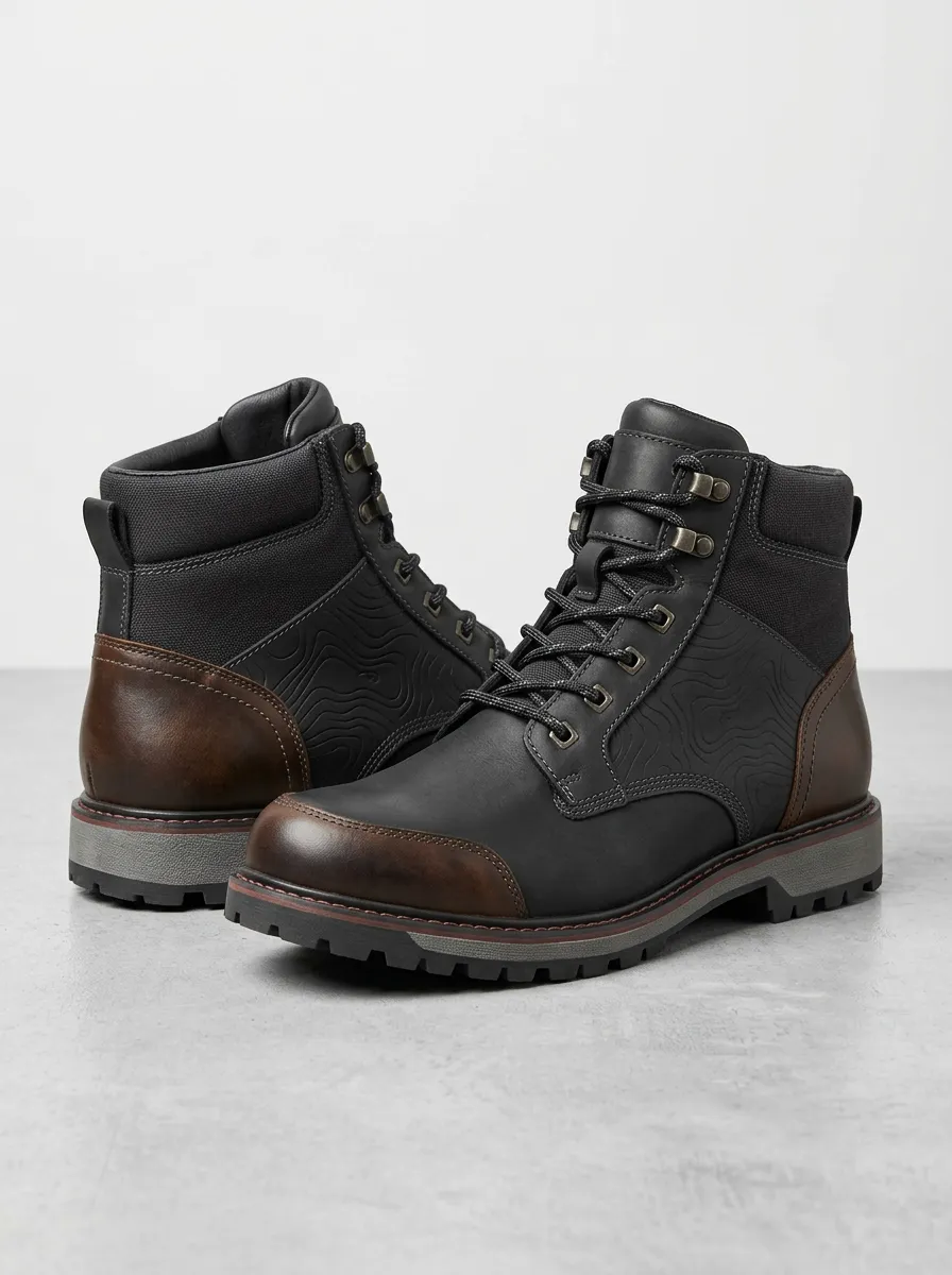 Unisex Casual Outdoor Hiking Topographic Pattern Print Work Boots