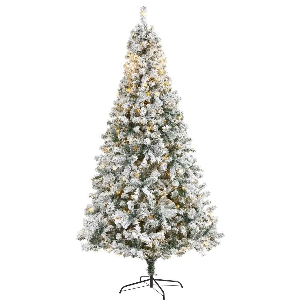 Flocked Rock Springs Spruce Artificial Christmas Tree with Clear LED Lights and Bendbable Branches
