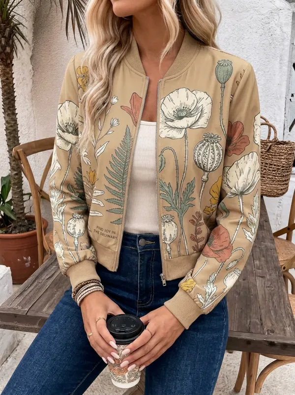 Botanical Nature Lover Poppy Flower Bomber Jacket