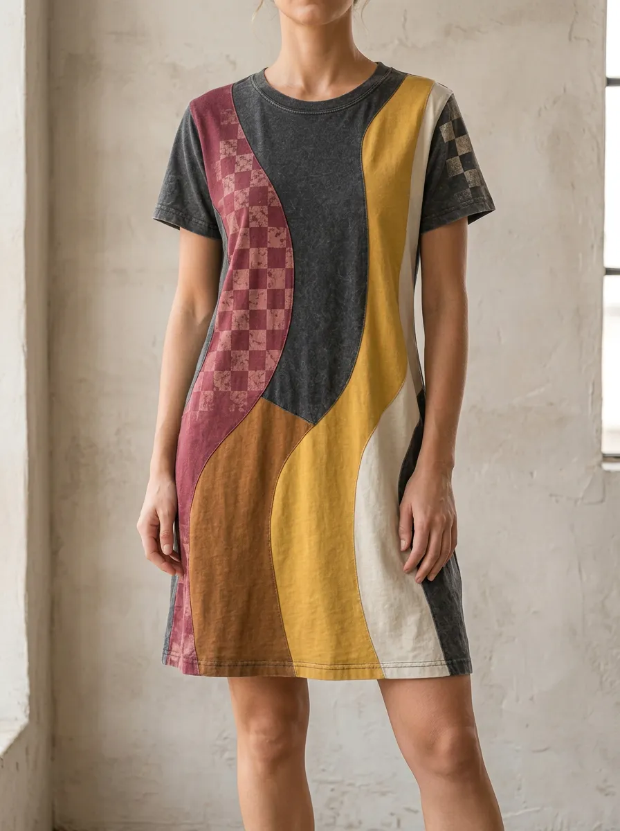 Women's Retro Abstract Checkerboard Pattern Printed Dress