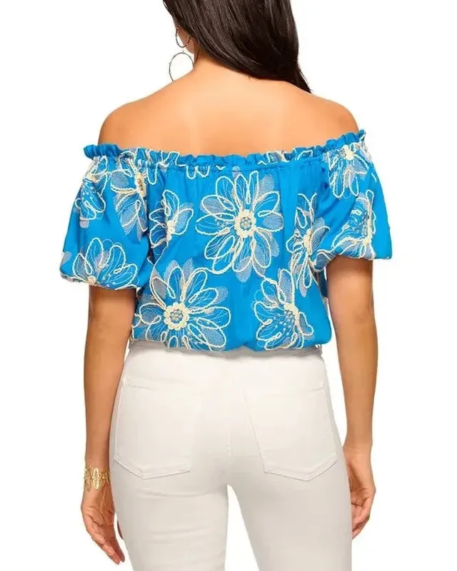 Embroidered Floral Linen Blend Top