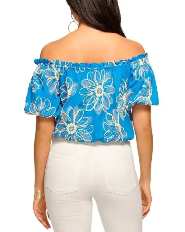 Embroidered Floral Linen Blend Top