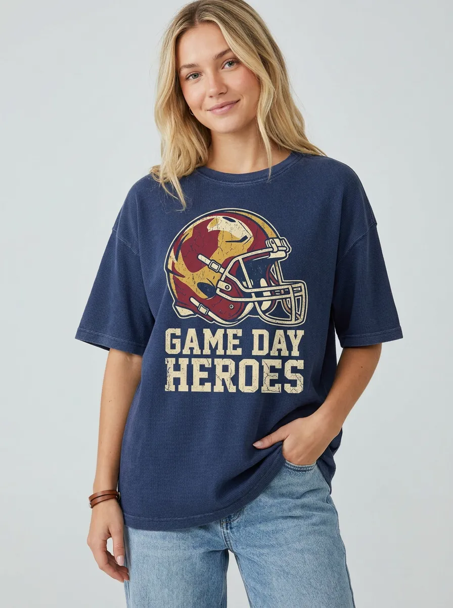 Women's Bold Helmet Football Ball Crew Neck Graphic T-Shirt