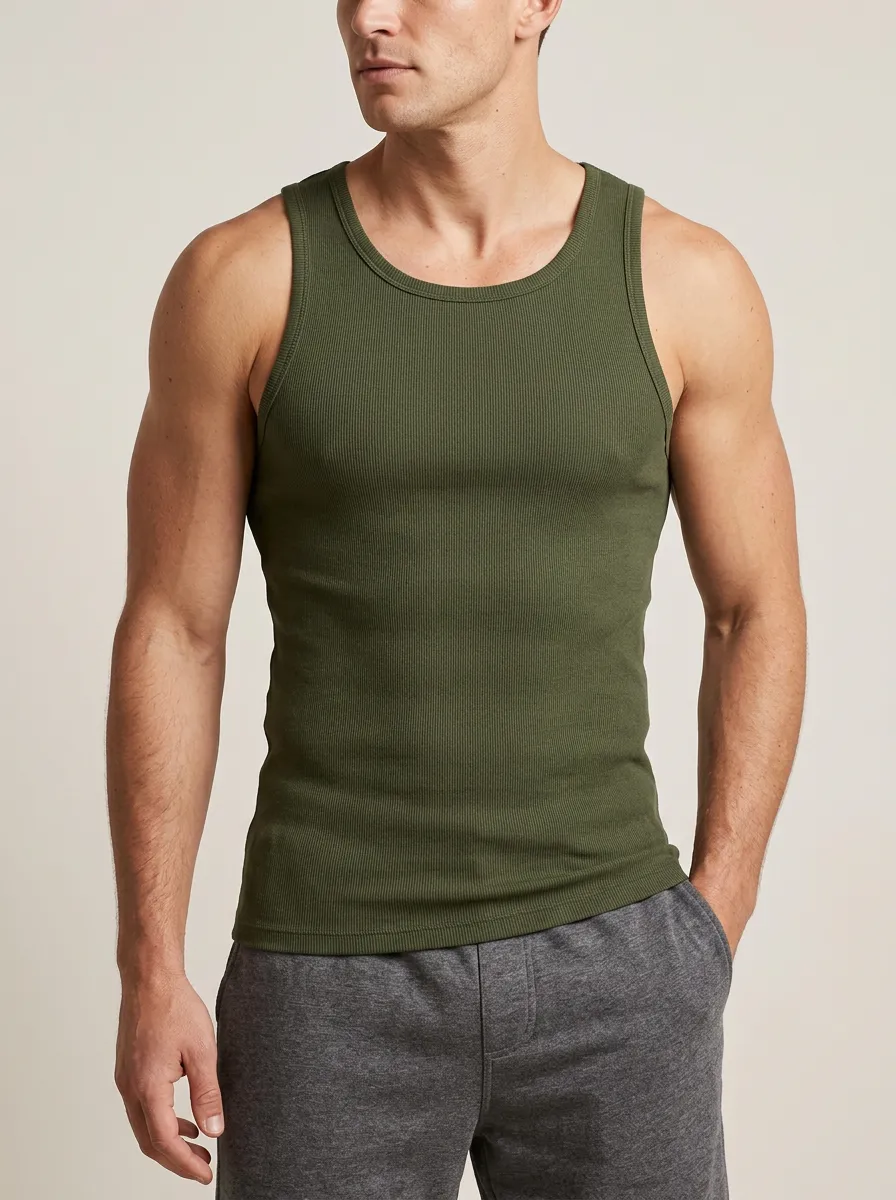 Easy-Wear Ribbed Slim-Fit Men's Fitted Tank Top