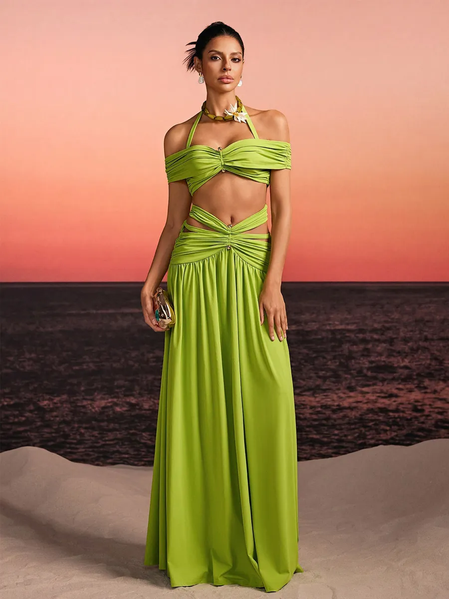 Aveline Off Shoulder Ruched Cutout Skirt Set